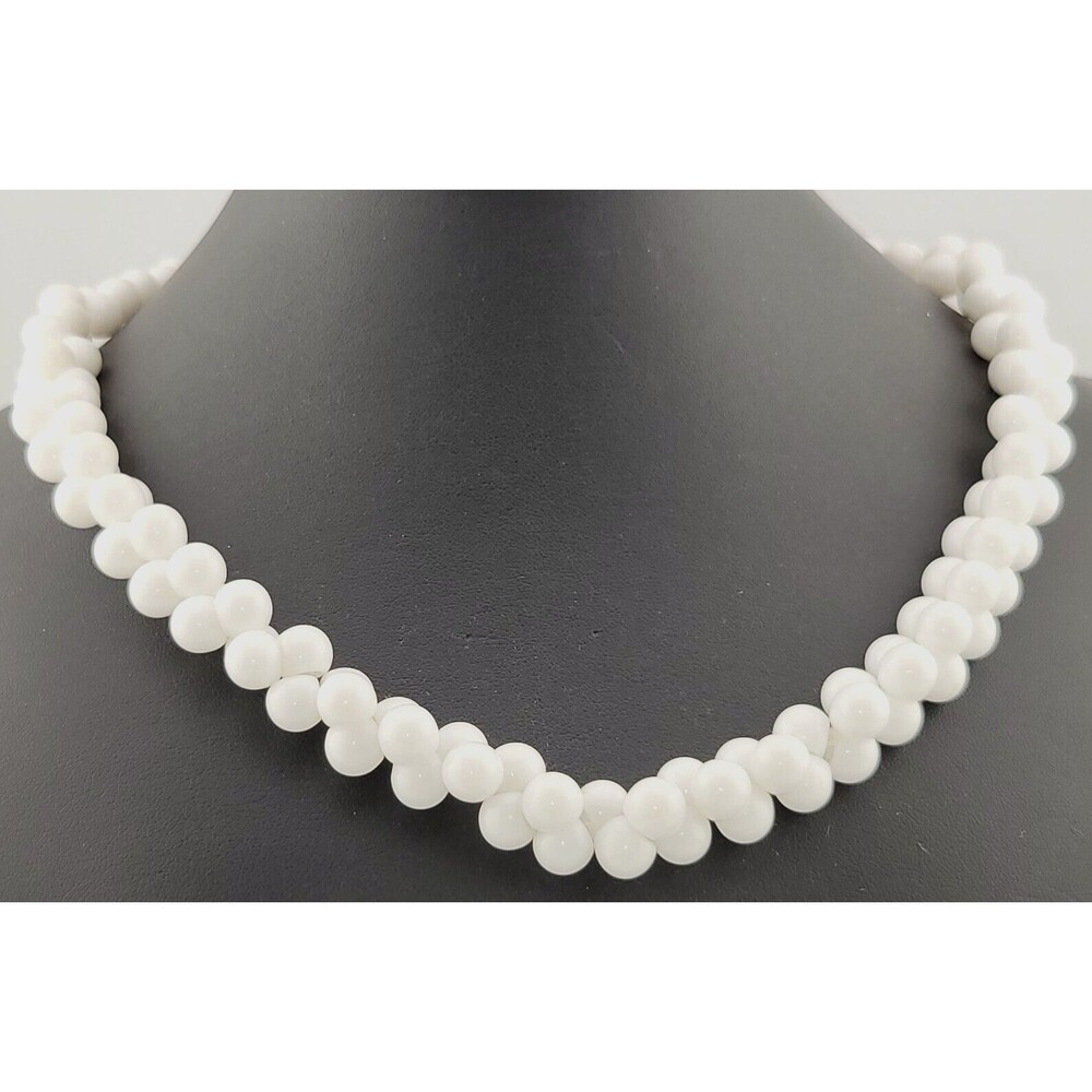 Vintage Napier Signed White Lucite Bubble Beads Necklace 22"
